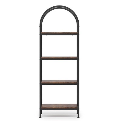 Resenkos Book Storage Display Book Shelf,4-Tier / 5-Tier Bookshelf, Arched Bookcase Display Rack with Storage Shelves Rustic Brown