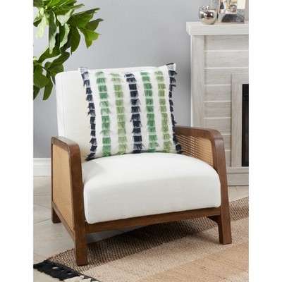 Green and Black Striped Fringe Cotton Throw Pillow