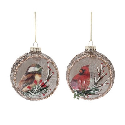 Transpac Glass Forest Bird Ornament Set of 2 Christmas Home Decorations