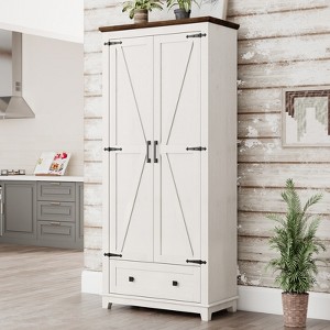 AMERLIFE Farmhouse Kitchen Pantry Cabinet, 72" Tall Storage Cabinet with Adjustable Shelves & Barn Doors - 1 of 4