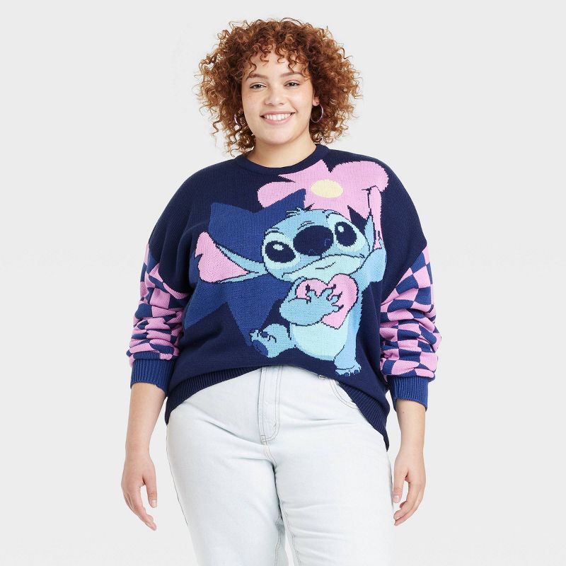 Women's Disney X Skinnydip Stitch Knitted Graphic Sweater - Blue, 1 of 4