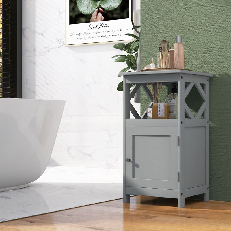 Tangkula Bathroom Floor Cabinet Single Door Storage Cabinet with Open Compartment Anti-Toppling Device Grey/White, 4 of 11