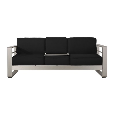 Christopher Knight Home Cape Coral 76" Outdoor Aluminum 3 Seater Sofa with Tray and Sunbrella Cushions
