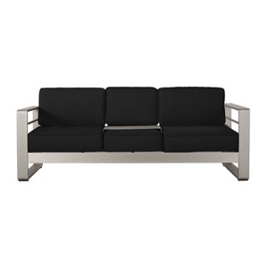 Christopher Knight Home Cape Coral 76" Outdoor Aluminum 3 Seater Sofa with Tray and Sunbrella Cushions - 1 of 4