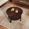 OUTSUPPLY Vintage Round Coffee Table, Modern Cocktail Table with Sliding Door Storage & Slatted Design for Small Spaces - 3 of 4
