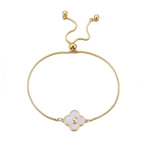 Adornia 14k Gold Plated Mother of Pearl Initial Clover Bolo Bracelet - 1 of 1