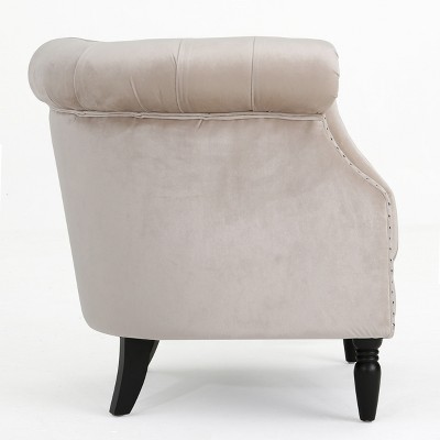Aries Champagne Velvet High-Back Club Chair with Studded Arms