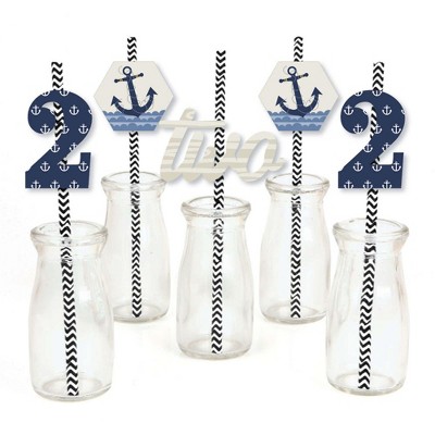 Big Dot of Happiness 2nd Birthday Ahoy - Nautical - Paper Straw Decor - Second Birthday Party Striped Decorative Straws - Set of 24