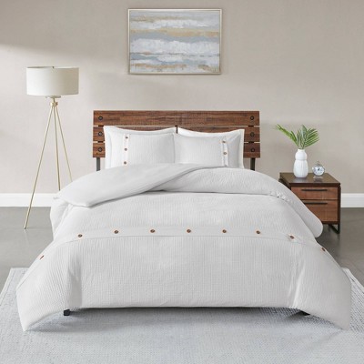 White Cotton Waffle Weave King/Cal King Duvet Cover Set