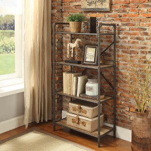 QingMoon 3-Tier Industrial-Style Bookshelf, Open Storage Rack, Display Stand with Metal Frame and Wooden Shelves for Office and Living Room - 1 of 4