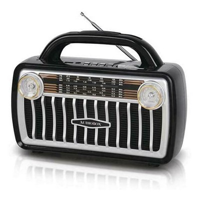 AudioBox RX-511BT Rechargeable Battery Powered Bluetooth Retro Style Stereo Radio with Headphone Output Jack, MP3 Player, and AM/FM, Black