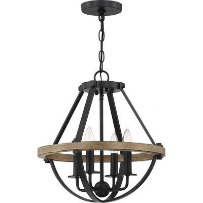 Earth Black and Wood 4-Light Teardrop Pendant Chandelier