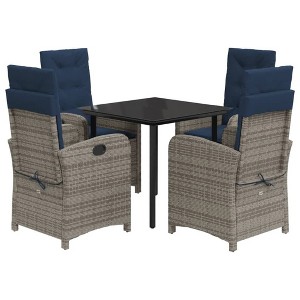 vidaXL 5-Piece Gray Poly Rattan Patio Dining Set with Adjustable Chairs and Cushions - Outdoor Garden Furniture with Tempered Glass Tabletop - 1 of 4