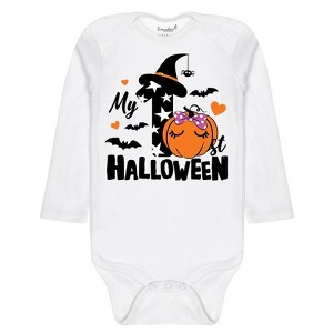 Everyday Kids “My 1st Halloween” Long Sleeve Baby Onesie – Soft Cotton Bodysuit with Cute Pumpkin and Witch Hat Design for Infants - 1 of 3