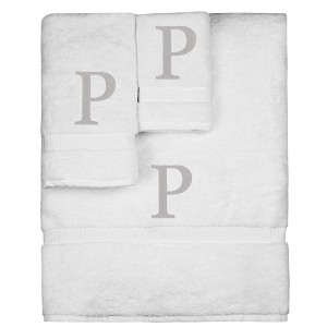 BC BARE COTTON Monogrammed Towel Set, Personalized Gift, Set of 3 - White - Silver Block - 1 of 4