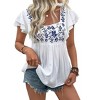 Womens Floral Square Neck Embroidered Ruffle Sleeve Babydoll Top - 2 of 4