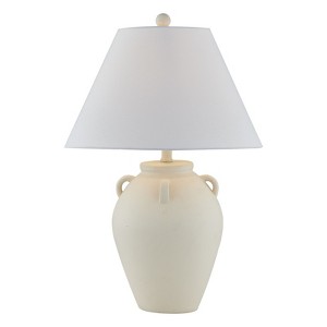 Maxax Cream White Ceramic Table Lamp,Modern Design Desk Lamp with Beige Fabric Shade for Bedroom, Living Room, 3-Way 100W E26 Base - 1 of 4