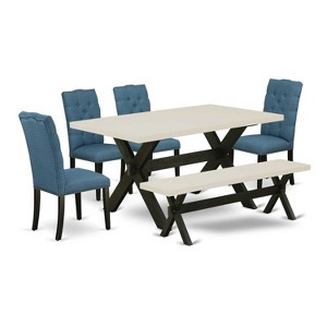 6-Piece Natural Oak Finish Solid Wood Top dining Table with 1-Bench and 4-Chairs with - 1 of 4