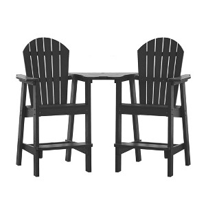 2-Person Bar Height Adirondack Chair Set with Table, Matte Black HDPE Outdoor Seating for Patio or Deck - 1 of 4