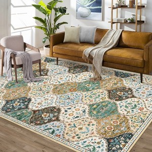 Modern Washable Area Rug, Vintage Distressed Throw Carpet with Non Slip Backing, Low Pile Stain Resistant Floor Cover for Home - 1 of 4