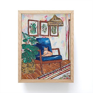 Lara Lee Meintjes Ginger Cat in Peacock Chair with Indoor Jungle of House Plants Interior Painting Framed Mini Art Print - Society6 - 1 of 3