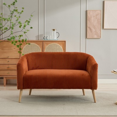51"W Loveseat Couch Sofa with Curved Armrests and Corduroy Upholstery, Ivory/Orange/Green/Gray/Navy--ModernLuxe