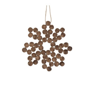 Brown Wood Bead Snowflake Ornaments Set of 12