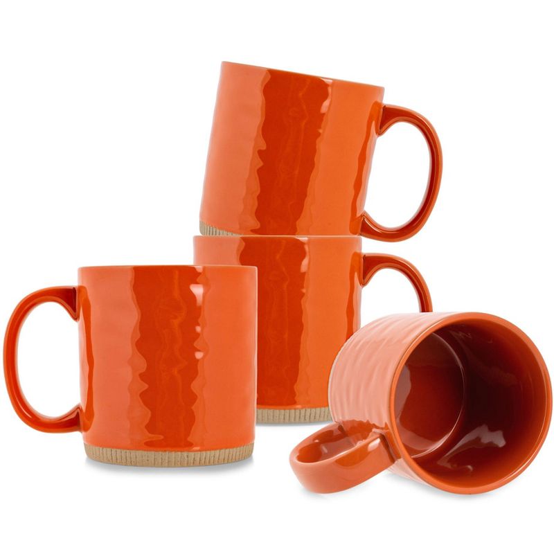 Elanze Designs High Gloss Raw Clay Bottom 15 ounce Ceramic Stoneware Coffee Mugs Set of 4, Burnt Orange, 1 of 6