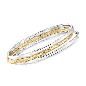 Ross-Simons Italian Sterling Silver and 18kt Gold Over Sterling Jewelry Set: 3 Bangle Bracelets - 1 of 4