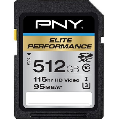 PNY Elite Performance 512 GB Class 10/UHS-I (U3) SDXC - 95 MB/s Read - Lifetime Warranty