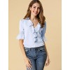 INSPIRE CHIC Women's Ruffle V Neck Puff Sleeve Summer Casual Chiffon Peasant Top - 3 of 4