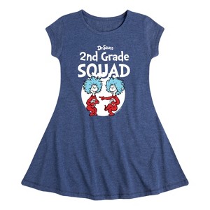 Girls' - Dr. Seuss - 2nd Grade Squad Thing 1 and Thing 2 Fit & Flair Cap Sleeve Dress - 1 of 4