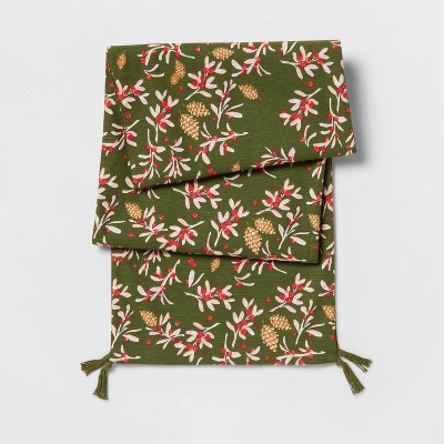 108" x 14" Cotton Winter Berries Table Runner Green - Threshold™