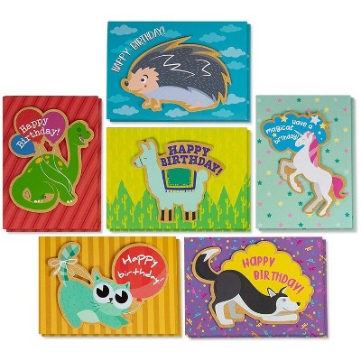 Best Paper Greetings 12-Pack Handmade Kids Birthday Cards with Envelopes, 6 Animal Designs (4 x 6 in)