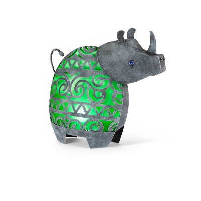 Garden Meadow 20.47"H Solar Large Green/Silver Metal Rhino