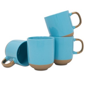 Elanze Designs Speckled 16 ounce Ceramic Mugs With Metallic Handle Set of 4, Blue - 1 of 4