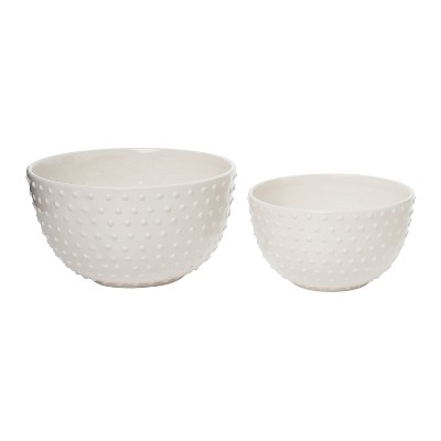 VIP Dolomite 11 in. White Dotted Texture Hobnail Mixing Bowls Set of 2