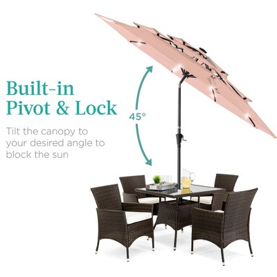 10ft Rose Quartz Steel Market Umbrella with LED Lights and Crank Lift
