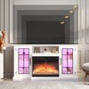 59 in 3 Sided Glass Fireplace TV Stand for TVs Up to 65" Rustic Media Console with LED Lights Glass Door Storage Distressed White Entertainment Center - 2 of 4