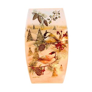 Stony Creek 8.0 Inch Winter Chickadees Pre-Lit Med Vase Christmas Lighted Glass Accent , Christmas Decor Chickadee Trees Pinecones (1PC) - 1 of 4