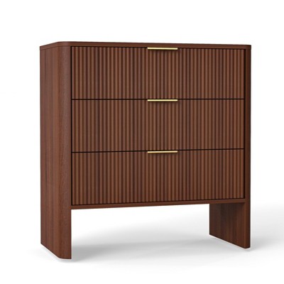 KOLIGEY Bedside Cabinet with 3 Drawers & Wavy Pattern, Modern Wooden Dressing Table