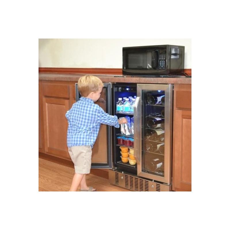 Newair 24" Built-in Dual Zone 18 Bottle and 58 Can Wine and Beverage Fridge in Stainless Steel with French Doors and Chrome Shelves, 2 of 17