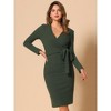 INSPIRE CHIC Women's Wrap V Neck Long Sleeve Tie Waist Sheath Casual Midi Dress - 2 of 4