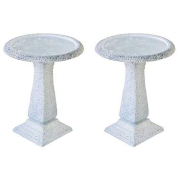 Set of 2 Concrete Matte Finish Bird Baths with Tall Square Pedestal and Base - White - XBrand