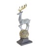 Winter Deer Figurine on Orb – 18H Resin Gold Grey – Holiday Tabletop Decor – By Melrose - 2 of 3