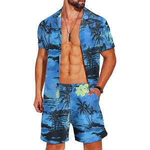 COOFANDY Men's Hawaiian Matching Shirt and Shorts Set Summer Beach 2 Piece Outfits Short Sleeve Cuban Shirts and Shorts - 1 of 4