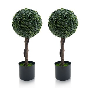2 Pack Artificial Topiary Ball Tree, 35 Inch Faux Potted Boxwood Topiary Plant, Fake Shrubs Tree in Pot for Front Door Home Balcony Backyard - 1 of 4