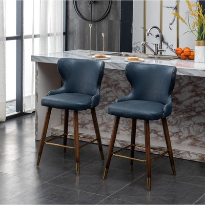 DOMETOUR Modern Counter Stool Set of 2 Suede with Nailhead Trim Curved Wing-back