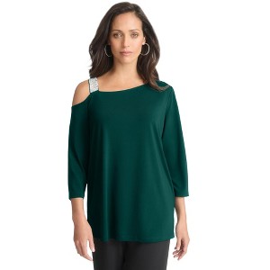 Jessica London Women's Plus Size Embellished One Shoulder Top - 1 of 4
