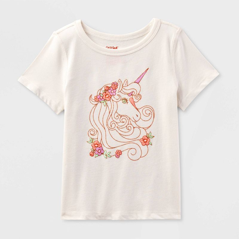 Toddler Adaptive &#39;Unicorn&#39; Short Sleeve Graphic T-Shirt - Cat &#38; Jack&#8482; Cream, 1 of 5